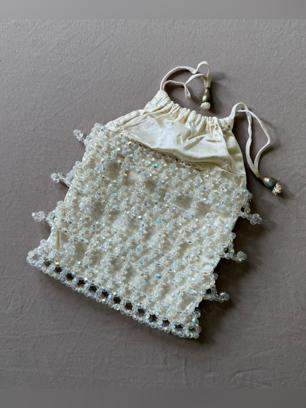 Vintage 1950s Kolmer-Olin Satin Beaded Drawstring Pouch